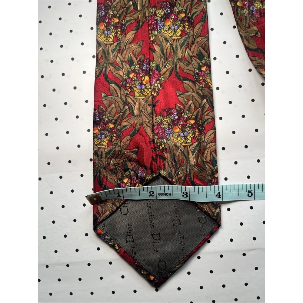 Vintage Christian Dior Monsieur Red Floral Botanical Silk Necktie USA - Picture 5 of 7